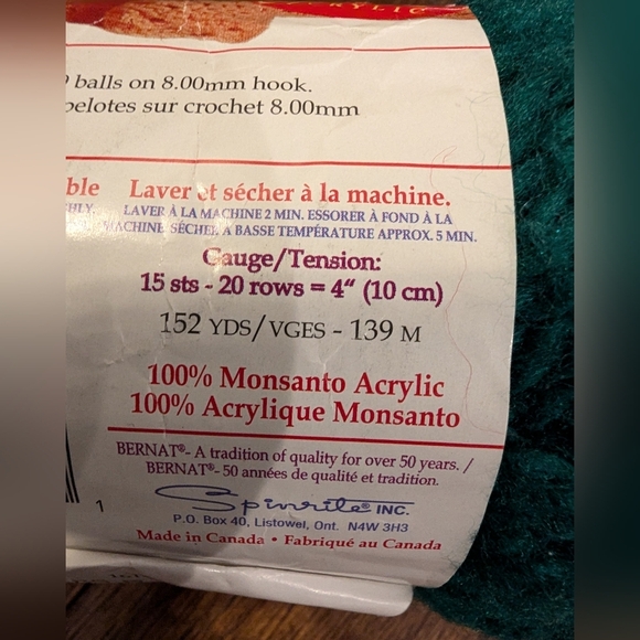 Vintage Bernat Caress 100% Acrylic yarn, teal green 2x 85 g skiens. - Picture 4 of 6